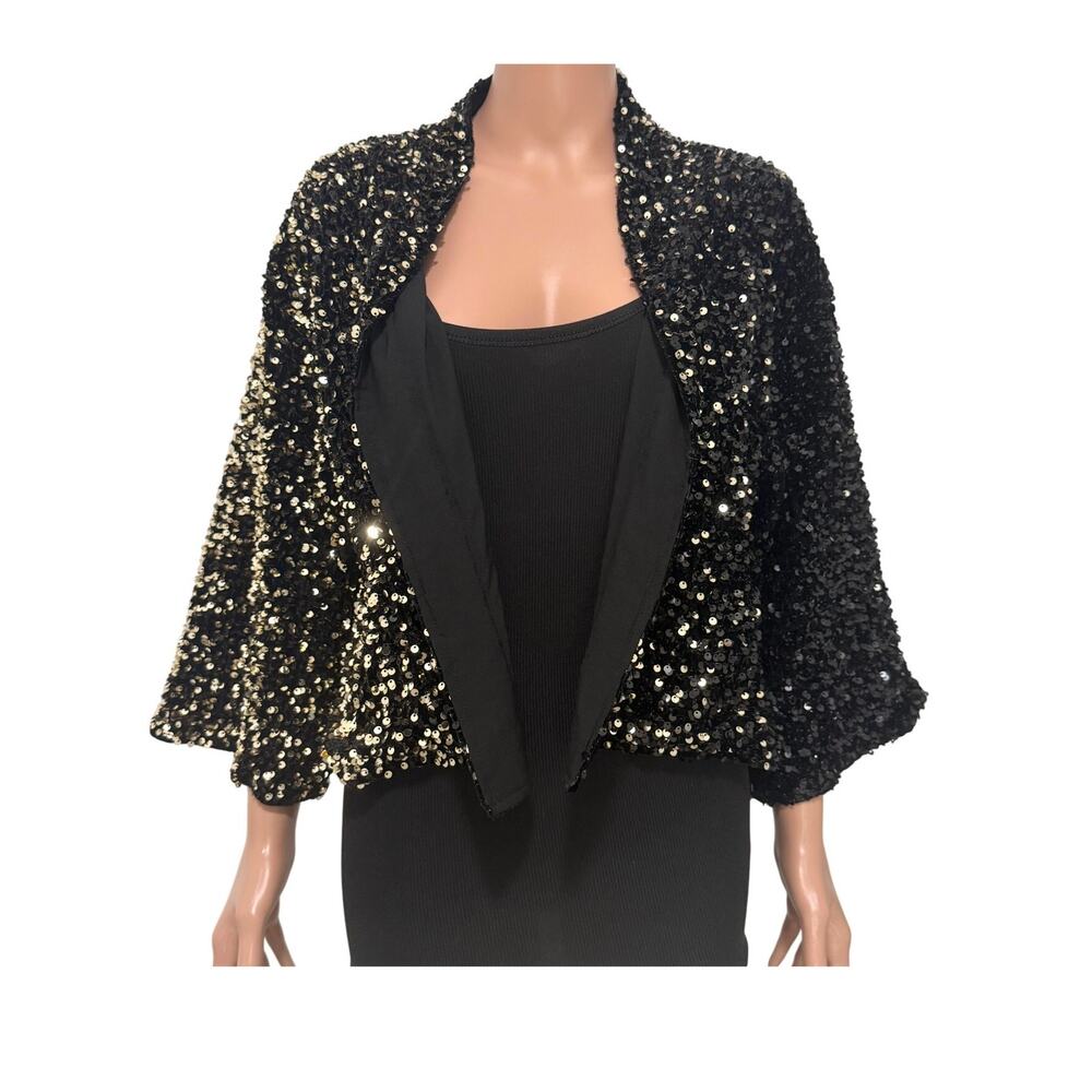 Anna & Ava gold sequin one size ombre open front 3/4 sleeve jacket C 2922